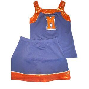 Cheerleader Uniform Outfit Costume Sparkle Adult Small Navy Blue Orange Large M